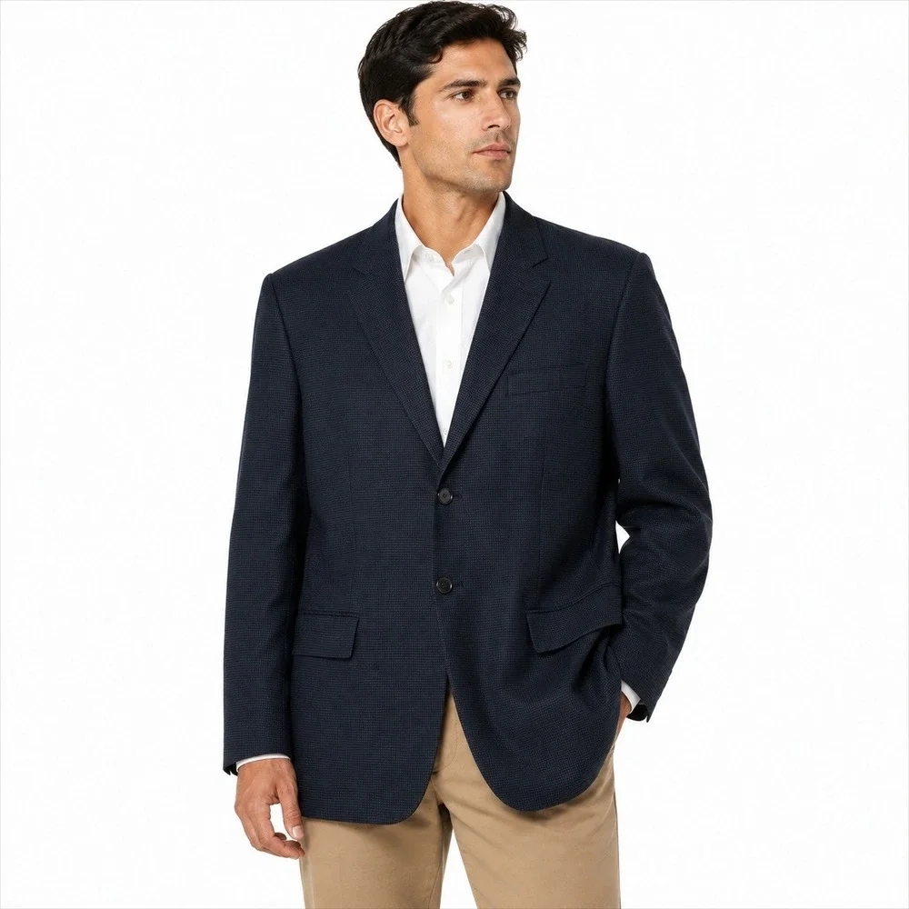 Michael Kors Blazer Mens 42R Navy Blue Micro Check Two Button Sport Coat